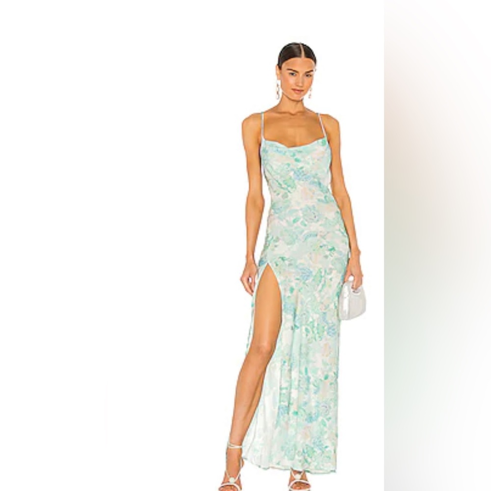 Resa River Dress Blue Floral. Slip dress, cowl neck